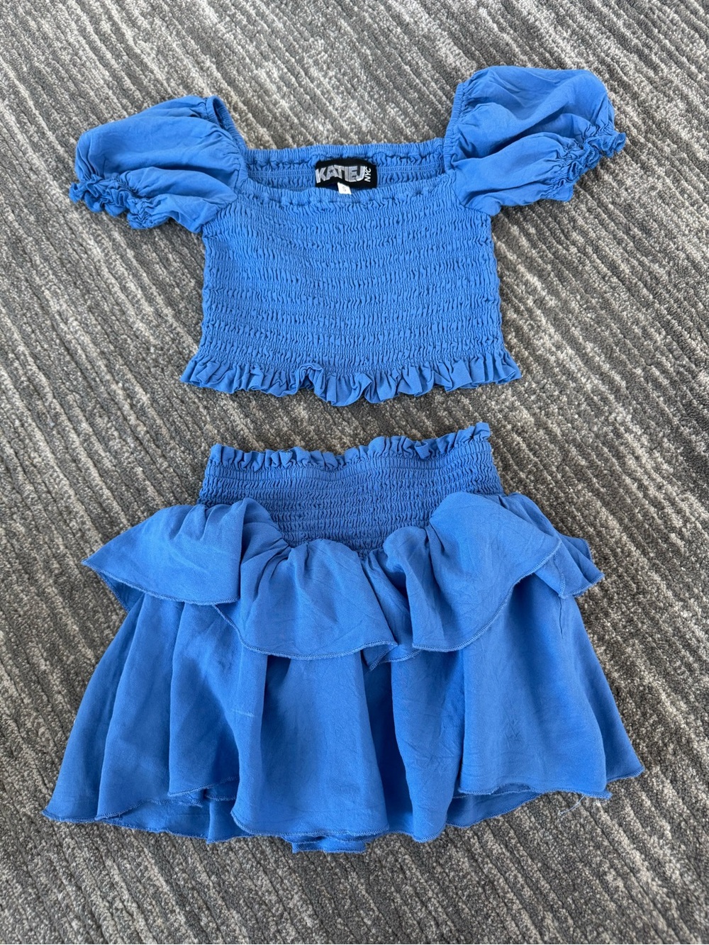 Katie J NYC Bright Blue Smocked Ruffle Matching Set